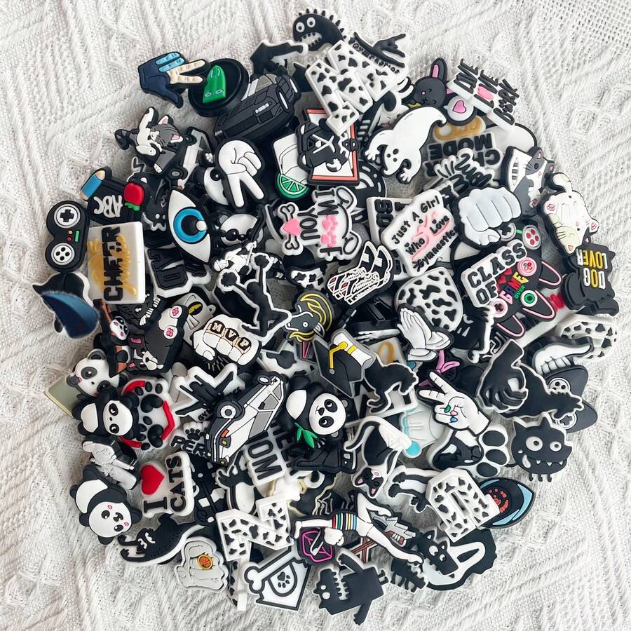 10/30/50 pezzi casuali di charm per scarpe in serie bianco e nero per sandali, decorazione scarpe di qualità premium, accessori charms popolari, ottimo regalo per adolescenti, uomini, donne e adulti - Multicolore - Visualizzare 1