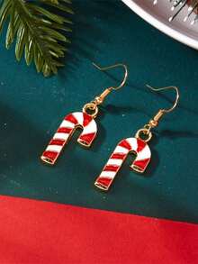 1 Pair, Colorful Cartoon Striped Santa Claus Christmas Crutches, Alloy Oil-Dripping Creative Christmas Earrings, Christmas Accessories, Suitable For Ladies To Attend Parties