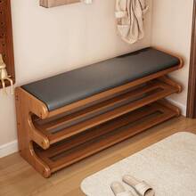 1pc Bamboo Shoe Bench With Shoe Rack, Freestanding Shoe Organizer Suitable For Hallway, Bedroom Or Balcony - Black - View 3