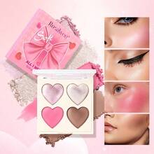 Rosawee Paleta de 4 colores Sweet Heart | Rubor, Iluminador y Contorno para un brillo natural