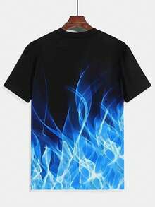 Tricou bărbătesc mărime mare, la modă, cu imprimeu digital strălucitor cu flacără, material din poliester, casual și elegant