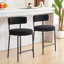 Fumahaus Set Of 2 Black Furry Bar Stool With Metal Black Frame Modern Sherpa Upholstered Dining Chairs With Padded Seat Industrial Counter Stool For Home Bars Kitchens Cafes Lounges Luxurious Kitchen Chairs Room Decor.Black - 黑色 - 查看 12