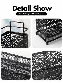 1 buc Suport pentru ustensile de bucătărie cu design clasic din metal gol, Suport dreptunghiular pentru tacâmuri din dantelă neagră - Pentru linguri, furculițe, bețișoare, teluri, capsule de cafea, articole de papetărie etc., Coș de depozitare decorativ pentru birou, ideal pentru organizarea casei, Depozitare decorativă, Cutii de depozitare și borcane, Coș de depozitare pentru decor de birou, Depozitare de Crăciun, Halloween, Ramadan