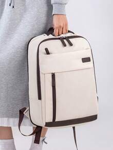Khaki Oxford Cloth Casual Multifunctional Backpack, Unisex, No Print, Non-Washable, Dual Shoulder Straps, Large Capacity, Suitable For Travel And Outdoor Activities - Beige - View 9