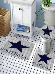 Conjunto de cortina de chuveiro com estampa de estrela de futebol, 1/3/4 peças, à prova d'água, lavável, para decoração de banheiro, com cortina de privacidade para janela, acessórios para banheiro, tecido de poliéster à prova d'água, tapete de banho antiderrapante, tapete higiênico em formato de U, divisória de banheiro, acessórios decorativos, decoração moderna para sala de estar, cortina suspensa, adequada para decoração de casa, decoração de banheiro, decoração de Natal, decoração para feriados e do dia a dia