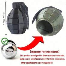 Capa de Bola de Reboque com Formato de Granada - Capa Protetora de Plástico de Uso Pesado com Gancho Decorativo para Bola de Reboque | Acessório de Reboque Universal para Veículo | Capa de Bola de Reboque Universal de 5 cm (Design de Acessório Tático)