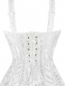 Jutrisujo Corset Top Plus Size Women Costumes Lingerie Bustier Zipper Strap Ladies Basques Gothic Renaissance Halloween - 1569-White - 查看 6