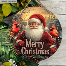 Christmas Cardinal Wooden Wreath Sign, Hanging Santa Claus Holiday Decoration, Festive Front Door Wall Decor With Seasonal Greetings, Durable Wood Material With Traditional Design For Yuletide Cheer