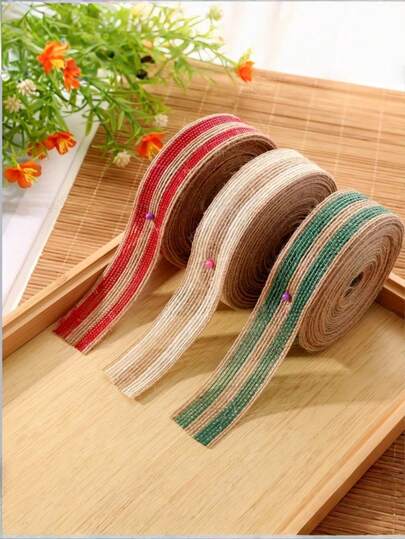Vintage-Inspired Burlap Ribbon Set - 30 Yards Total, Mixed In 3 Colors, Natural Jute Fabric For Wedding Decor, Crafts & Bows