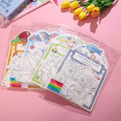 6/12张/套涂鸦涂色卡，艺术绘画卡，小奖品，涂鸦卡，适合学校、家庭、派对，精美DIY礼物 - 颜色和图案随机
