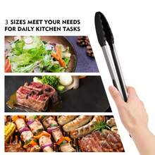 1 pièce Pinces de cuisine en silicone résistantes à la chaleur, pinces de cuisine en acier inoxydable avec embouts en silicone, pinces de cuisine antidérapantes parfaites pour la cuisson, le barbecue, le camping et les pique-niques - outils de cuisine essentiels et accessoires de cuisine (18/23/30 cm)