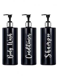 3pcs 500ml Convenient Refillable Shampoo And Conditioner Dispenser Set With Pump And 3 Waterproof Tags Back To School - Black - View 7