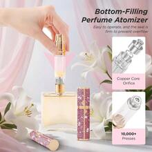 Travel Perfume Bottle Refillable, Perfume Atomizer Leak - Proof Portable 5ML Empty Atomizer Sprayer Bottle Traveling And Outgoing Pink - Leather Style, 5ML - 紅色+5ML - 查看 6