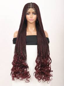 37 英寸全双蕾丝前部无结盒状编织假发，适合女士，带婴儿头发，超长辫子假发，带卷发尾，蕾丝前部编织合成假发