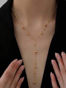 1條不鏽鋼18k鍍金長流蘇珠鏈項鍊,優雅的女士項鍊 - 金色 - 查看 5