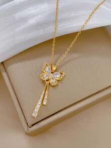 1pc Elegant Versatile Minimalist Rhinestone Bow Tie Necklace, Suitable For Men And Women, Ideal For Holidays, Parties, Daily Wear, Wonderful Gift For Halloween, Christmas, Thanksgiving, Birthday