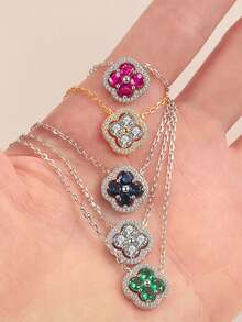 1 Peça Colar de Prata Esterlina S925, Pingente de Trevo de Quatro Folhas Requintado e Leve de Luxo com Zircônia Colorida, Jóia Fina para Mulheres, Presente de Jóia para Meninas para Uso Diário, Encontros e Decoração