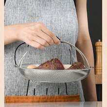 不锈钢厨房蒸架带手柄家用蒸笼包子蒸包子点心蒸盘沥水架 - 銀色 - 查看 6