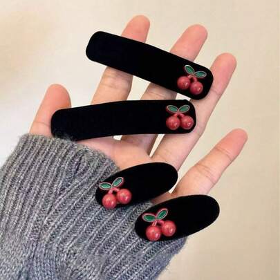 1 件/2 件/4 件甜樱桃天鹅绒发夹，女士侧刘海夹，豹纹复古优雅发饰，适合日常、节日、派对、情侣节日礼物