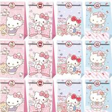 12pcs Sanrio Party Gift Box Packaging Kuromi Hello Kitty Tote Bags Double-Sided Printing Suitable For Valentine's Day, Halloween, Christmas, Birthday Party Gifts, Candy Wrapping Paper Bags, Holiday Gift Wrapping Paper Bags, Decorative Items
