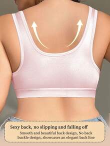 Plus Size Women Contrast Lace Comfortable Wireless Bra - Pink - View 5