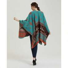Women's Warm Shawl Wrap Cape Winter Cardigan Sweaters Open Front Poncho - Y2-聖誕麋鹿雪花 - 查看 6