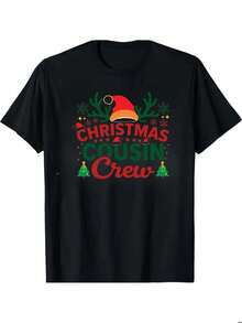 1pc Camiseta de Navidad para Primos - Camiseta Negra de Vacaciones con Texto Rojo y Verde - Camisetas de Grupo a Juego para Fiestas de Navidad, Regalo para Primos - Camiseta de Cuello Redondo de Ajuste Holgado Premium para Hombres y Mujeres - Ropa de Vacaciones Usable Todo el Año, Reuniones Festivas, Estilo Bohemio, Material Duradero, Ropa Casual, Asistentes a Fiestas, Celebración de Temporada, Moda Bohemia, Tela Cómoda, Ropa Unisex, Ropa de Fiesta, Camiseta Divertida de Navidad para Hombres, Tu Culpa, Camiseta de Navidad Más Probable, Enciende la Lámpara - Negro - Ver 1