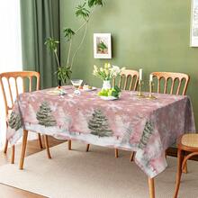1 pièce/10 pièces Nappe de décoration de Noël rose avec sapin de Noël et flocons de neige, convient pour le dîner et le pique-nique, imperméable et facile à nettoyer pour table à manger, fête, décoration maison, adaptée pour table à manger, bar, table basse, pique-nique extérieur, terrasse de restaurant, décoration de fête, cadeau pour les vacances, utilisation intérieure et extérieure, disponible en plusieurs tailles