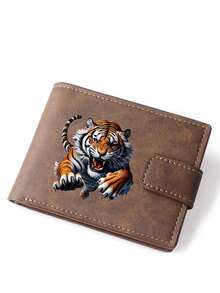 1pc Vintage Tiger Pattern Ultra-Thin Wallet - Portable Card Holder, Suitable For Casual And Formal Occasions - Perfect Gift For Birthday, Christmas, Halloween - Durable Black Metal Clasp Version
