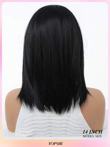 TOPSHE elegante gerade Perücke für Frauen, schwarze 14-Zoll Rosennetzkappe, hitzebeständige Kunstfaser, stufiger Stil hitzeresistente synthetische Flechtperücke, Perücken-Accessoires, für Alltag, Party, Cosplay