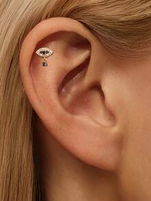 EleRunis 1pc 925 Sterling Silver Devil's Eye Flat Stud Earrings, Suitable For Daily Wear, Weddings, Parties, Engagements, Anniversaries, Valentine's Day - Gold - View 4