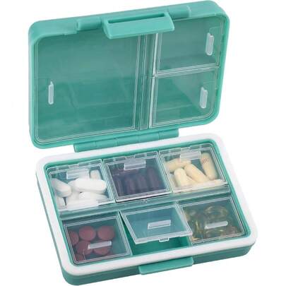 9-Grid Pill Organizer,Portable Pill Box,Large Capacity Compartments,Travel Pill Container,Medicine Dispenser,Pill Purse,Pill Case For Vitamins, Fish Oils Or Supplements(Navy Green)