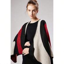 Women's Warm Shawl Wrap Cape Winter Cardigan Sweaters Open Front Poncho - A5-紅色 - 查看 5