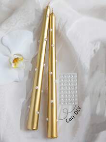 Cirelle 2 piezas Vela de tallo largo de 10 pulgadas con perlas chapadas en estilo europeo, uso doméstico, vela de boda sin humo, vela de candelabro para cena a la luz de las velas, accesorio fotográfico de ambiente elegante, mejor opción para regalo - Multicolor - Ver 12