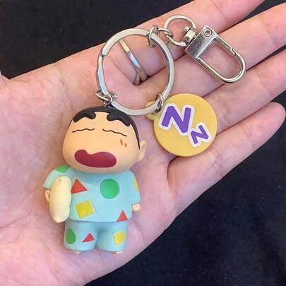 Crayon Shin-Chan "My Daily Life" Keychain Charm, Cute Cartoon Character Pendant, PVC/Silicone/Flocking Material, Daily Scenes Like Studying & Eating Designs, Durable Bag Car Key Accessory, Perfect Gift For Anime Fans, Suitable For Kids Teens & Adults, Stylish Decoration Piece