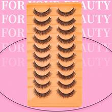 10 Paar falsche Wimpern Katzenaugen-Wimpern, Kunstmink-Wimpern mit natürlichem Aussehen, flauschig, verwischt, wie Wimpernverlängerungen aussehend, D-Krause Wimpernstreifen, kurze Wimpern - Natürliche Wimpern - Übersicht 2