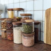 Mason Fable 12 Fl Oz 350ml Glass Food Storage Jars With Wood Lids 6pcs Stylish Ribbed Pattern For Kitchen Organization And Storage Containers For Spice Tea Coffee/Sugar - 12oz350ml6x - Xem 6