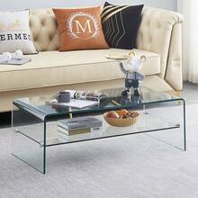 Glass Coffee Table Modern Tempered Clear Coffee Tables 2-Layer Storage Glass Tables For Living Room, Easy To Clean - Transparent - View 7