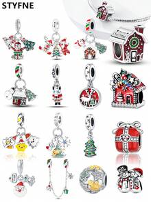 STYFNE 1 pieza Colgante con cuentas de árbol de Navidad, campana, Papá Noel, reno, muñeco de nieve, adecuado para pulseras DIY, joyería de mujer, pequeño regalo diario
