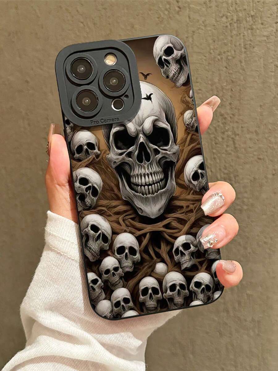 1pc Halloween Scary Skull Graphic Creative Angel Eye Phone Case, Shockproof Full Coverage Protective Cover, Compatible With Apple 16/15/14/13/12 Pro Max, 16/15/14/13/12 Pro, 16/15/14 Plus, Gift For Boyfriend/Girlfriend