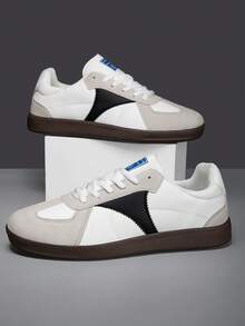 Men's Classic Colorblock Lace-Up Front Sneakers, Retro Casual Comfortable Walking Shoes