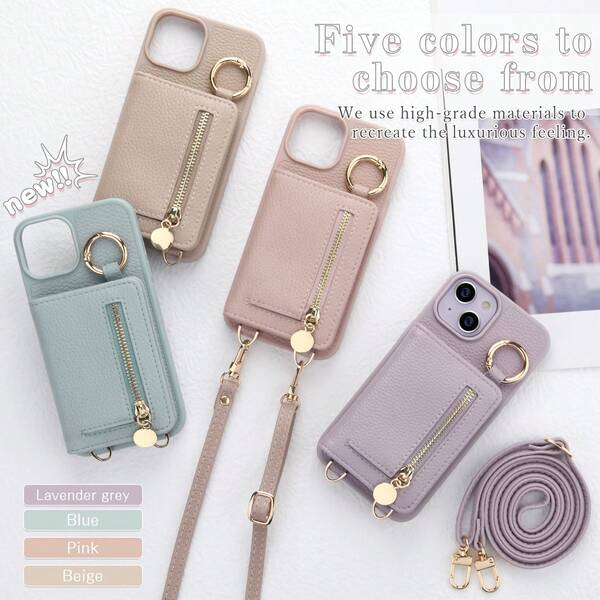 Notebook Style One Shoulder Fashion Smartphone Protective Case, Shoulder Strap, Ring Holder, Notebook Style Mirror, Women, Lightweight, PU Leather Smartphone Protective Case With Stand Function, Horizontal Stand Function, Wallet, Ring Holder, Adjustable Length, Zipper, Lightweight, Shock-Resistant