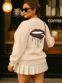 定制大码女式羊毛圆领运动衫，可印朋友/情侣/宠物/姐妹/自拍/家庭照片，是送给女朋友/妻子的理想礼物，温暖厚实的休闲连帽衫，适合万圣节、圣诞节、生日、婚礼、团体制服、家庭、最好的朋友、周年纪念日、情人节 - 杏色 - 查看 1