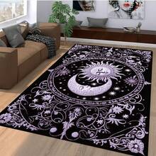 1PC 3.1'x2', 8.4'x6' Sun Moon Pattern Area Mat, Room Living Floor Mat, Office Mat, Suitable For Living Room Bedroom Bathroom Kitchen Home Decor Indoor Decor Room Supplies, Home Decor, Farmhouse Home Decor, Halloween Decorations - màu đen - Xem 1