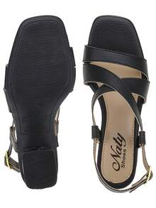 Women's Casual Sandals High Heel Thick Social Elegant Party Naty Shoes Spring Summer - Đen-001 - Xem 5