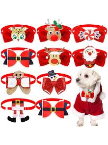 1 件圣诞限量版宠物领结，红色带有圣诞元素，迷你可爱领带适合宠物圣诞节，创意狗狗配饰，手工制作印刷差异属于正常现象，不影响使用 - 紅色 - 查看 11