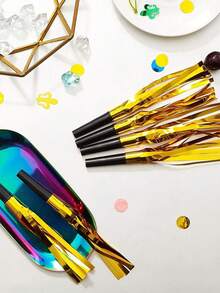 6/12/24/48 pièces Bruiteurs dorés Bruiteurs pailletés Bruiteurs à franges métalliques pour adultes Anniversaire Remise des diplômes Événements sportifs Fête du Nouvel An 2025 Fournitures de fête