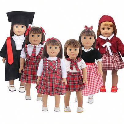 MSYO 6pcs/Set Fashion Doll Clothes Outfits, Suitable For 18-Inch Dolls, Preppy Style, Excellent Prop For Doll Photography, Great Birthday Or Holiday Gift For Little Girls