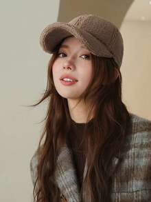 Classic Autumn/Winter New Solid Color Hat, Faux Lambswool Fashionable Baseball Cap, Unisex Versatile Korean Style, Face-Slimming, Stylish Casual Party Street Polyester Fleece Decoration Cap