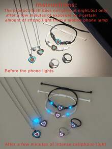 ATLVXJL 6件套夜光情侣/友谊爱心、彩虹、双心吊坠项链、手链、戒指套装，休闲佩戴及情人节礼物 - 彩色 - 查看 4